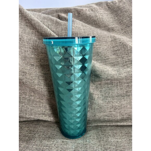 Starbucks Tumbler Teal Turquoise Diamond Design 24 Ounce Cold Cup 2015 - Picture 1 of 7